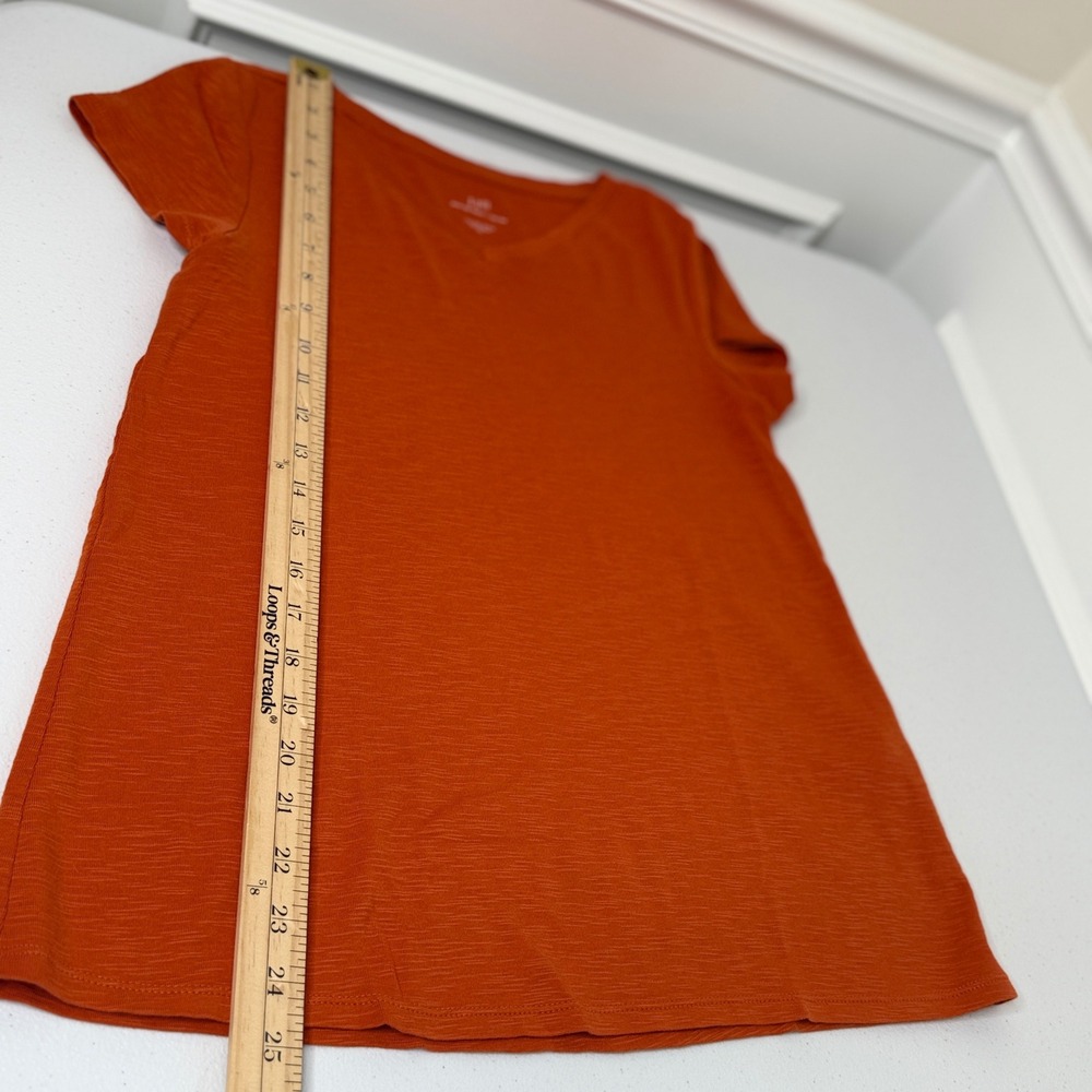 J. Jill Pima Cap Sleeve V-Neck‎ Tee Women's Size XS Rust Classic Minimalist - Picture 4 of 9